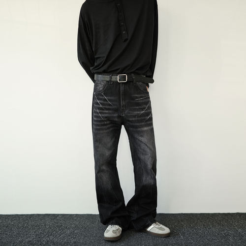 美式水洗闪电纹牛仔裤男高街潮牌