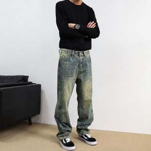 复古潮牌牛仔裤 黄泥色水洗2026新款 男款 直筒宽松男士 子 春季 裤 美式