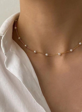 欧美跨境饰品新款 人造珍珠颈链 时尚锁骨链choker脖子饰品女