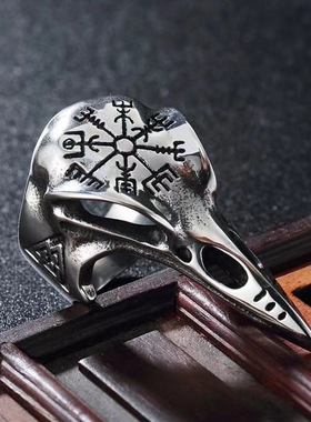 北欧复古维京人鸟骷髅戒指男潮嘻