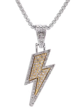 欧美满钻双层闪电项链潮男个性轻奢吊坠朋克嘻哈配饰长款毛衣链女