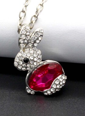 日韩女饰品可爱满钻小兔子项链地