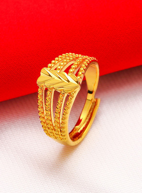 戒指女款爱心五线转运可调节黄色