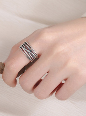 新款韩国缠绕麻花多层戒指复古开