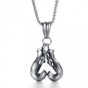 2023新款复古健身拳击手套项链 刻字霸气时尚朋克吊坠 配饰