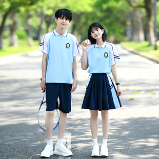 中小学生班服夏季套装初高中生学院风运动会短袖T恤校服定制LOGO