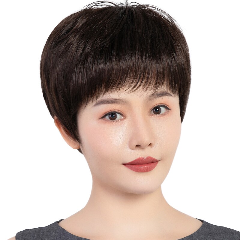 假发短发女短款短直发真人发丝中老年女士全头套发自然减龄送妈妈