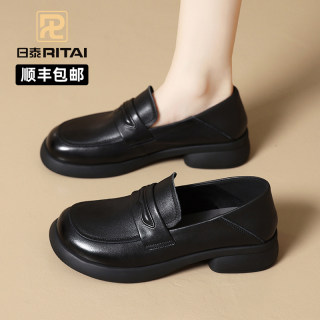 日泰头层牛皮女单鞋夏季厚底小皮鞋百搭通勤鞋妈妈软底真皮乐福鞋