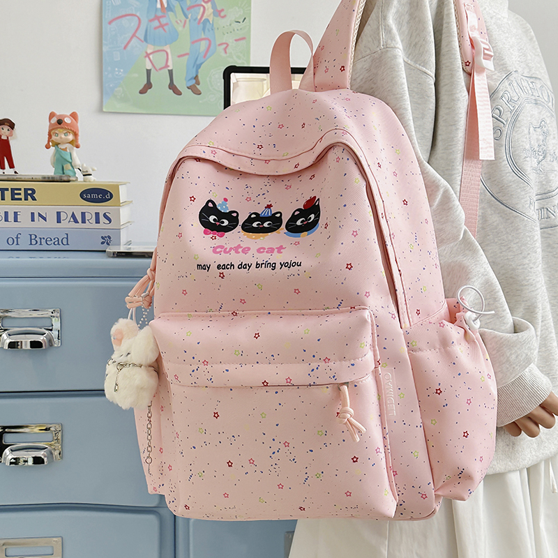 可爱卡通猫咪双肩包女初高中学生