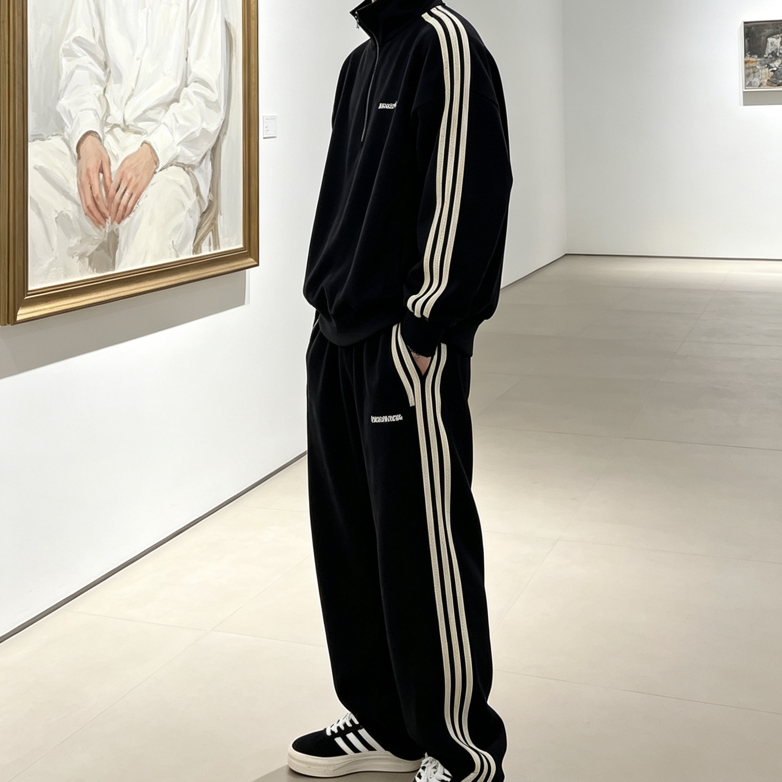 美式潮牌高街痞帅时尚套装男款大码300斤立领卫衣搭休闲裤两件套