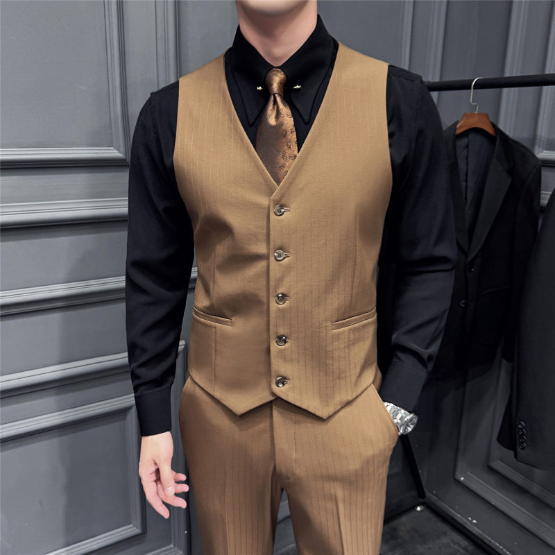 定制logo酒吧KTV台球厅足浴工作服男士条纹西装马甲坎肩背心外套