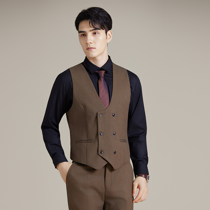 酒吧KTV台球厅足浴服务员工作服男修身双排扣西装马甲休闲裤套装