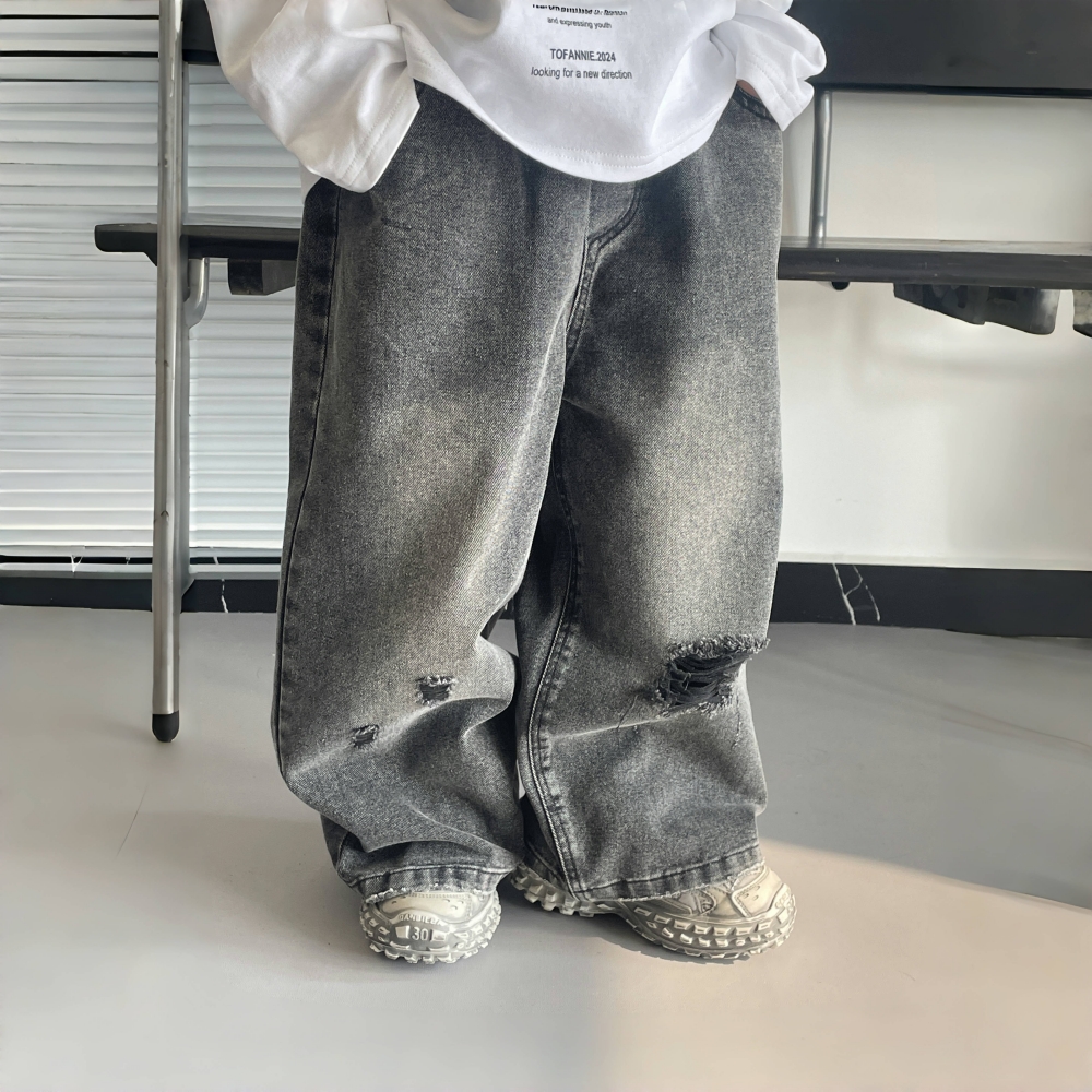 男童牛仔裤2025童装新款春夏百搭洋气裤子儿童痞帅破洞长裤男孩潮