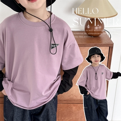 24年春季新款儿童假两件T恤