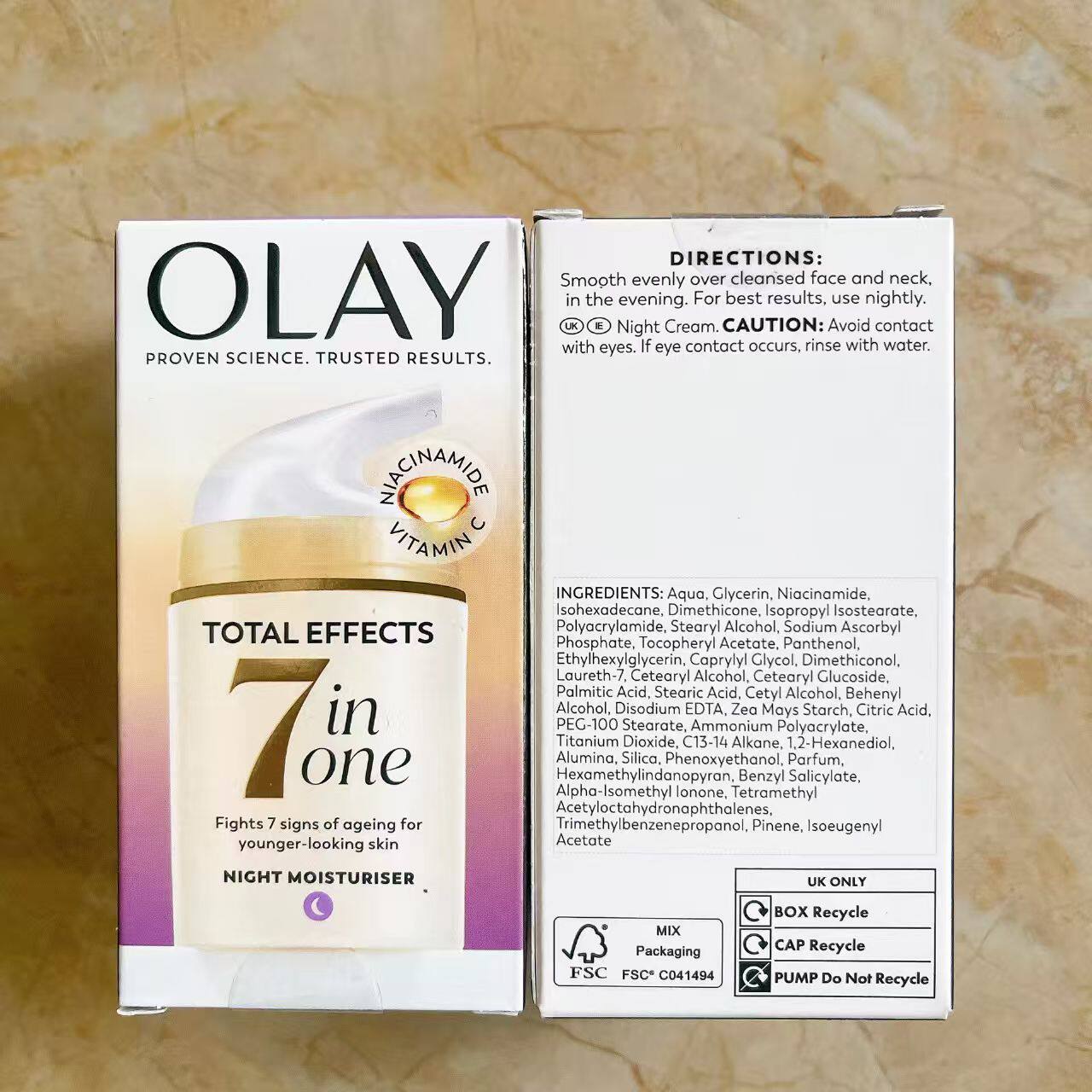 正品代购英国Olay玉兰油Total Effects多效修护防晒日霜晚霜50ml