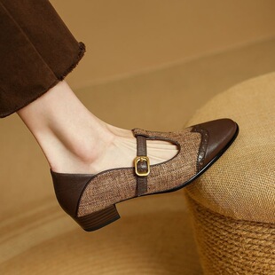 一字带粗跟小皮鞋 复古单鞋 法式 浅口玛丽珍鞋 小香风女2026春新款