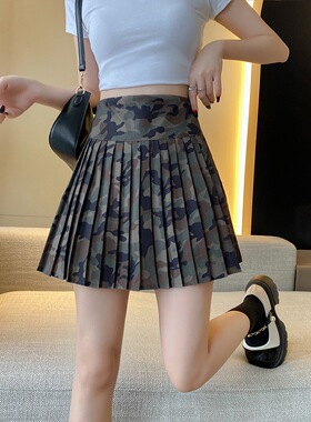 新款迷彩细格子百褶裙高腰显瘦短款百搭百褶裙a字jk包臀裙