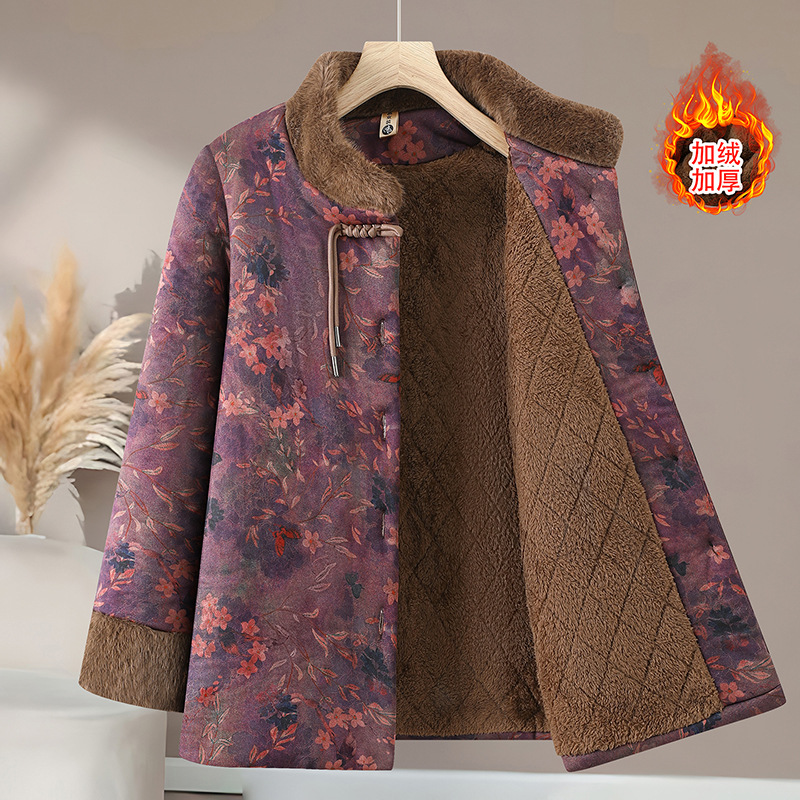 中老年女冬装棉衣妈妈国风立领大码外套奶奶2025新款加绒加厚棉服