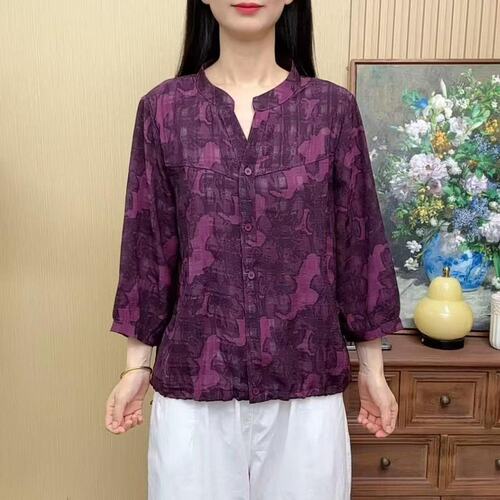 爆款2026春夏季新款妈妈女装开衫文艺七分袖衬衫外套上衣