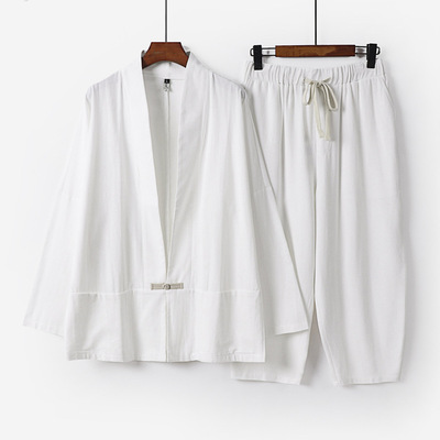 春秋居士服大码长袖棉麻套装佛系禅意瑜伽服打坐禅修道家居士服男