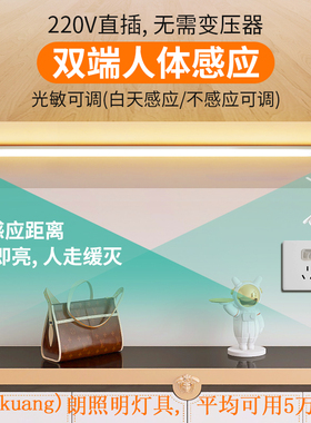 人体感应灯带220v带插头插电式超薄led鞋柜衣柜进门玄关过道线条