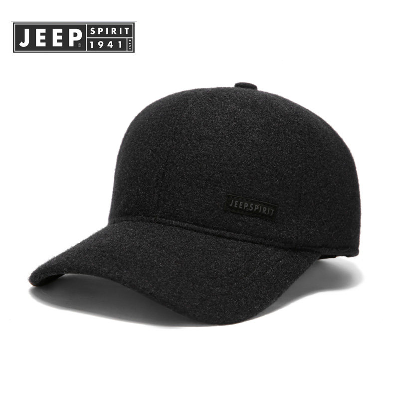 JEEP/吉普秋冬天男士毛呢加厚棒球帽保暖护耳帽子中老年人爸爸帽
