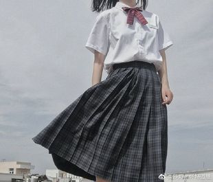 墨绿格优等生JK制服格裙学院中长百褶裙半身裙 深夜幻境 海苔