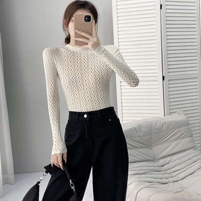 美式辣妹镂空设计长袖针织上衣
