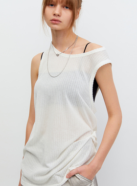 Southstudio背心女镂空花雕纹案25夏季款宽松白色半透背心吊带