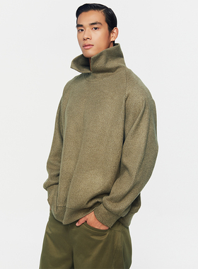 Southstudio毛衣男女同款25春上新军绿色条纹高领套头编织针织衫