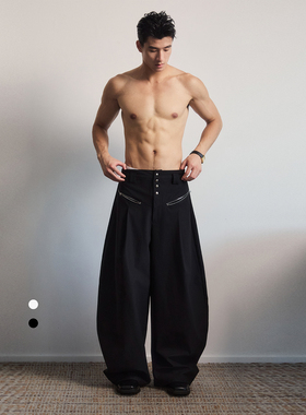 SouthStudio休闲裤26春男女款高腰单排扣对称拉链口袋宽松弯刀裤