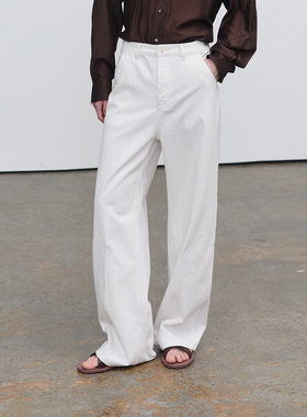 SouthStudio牛仔裤男女同款26夏竹节纹白色休闲宽松透气牛仔裤