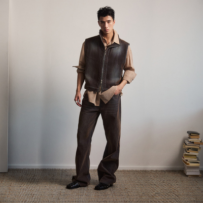 SouthStudio植绒牛仔马甲复古色25秋男女同款双拉链头可外穿背心