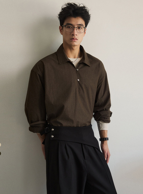 SouthStudio衬衫半开襟套头翻领磨毛棉质感双色26春款长袖衬衣