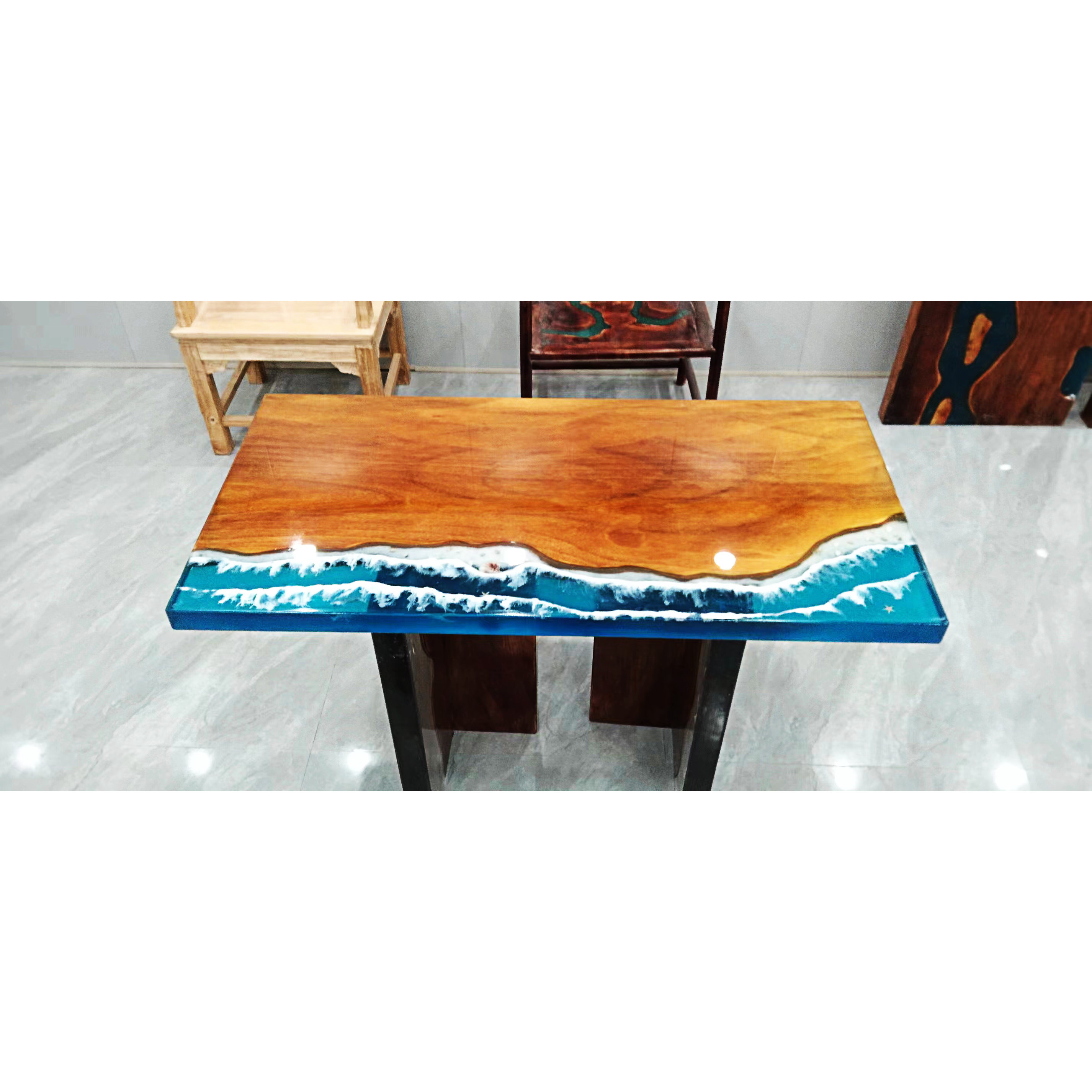 环氧树脂桌河流桌茶桌茶台实木桌子120x60清仓打折处理现货