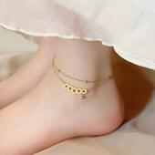 招财转运五帝钱脚链2024新款 潮铜钱好运女孩足链18K金钛钢不掉色