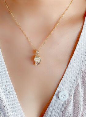 新款卡通小萌佛金色吊坠钛钢项链女可爱笑脸玉佛锁骨链饰品百搭潮