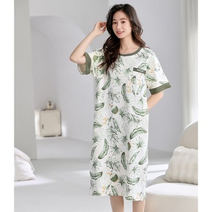 女生春夏季睡裙优雅复古风短袖睡衣自带胸垫柔软舒适家居服可外穿