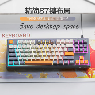 有线键盘机械手感三拼色87键游戏办公宿舍用女生键盘薄膜鼠标套装