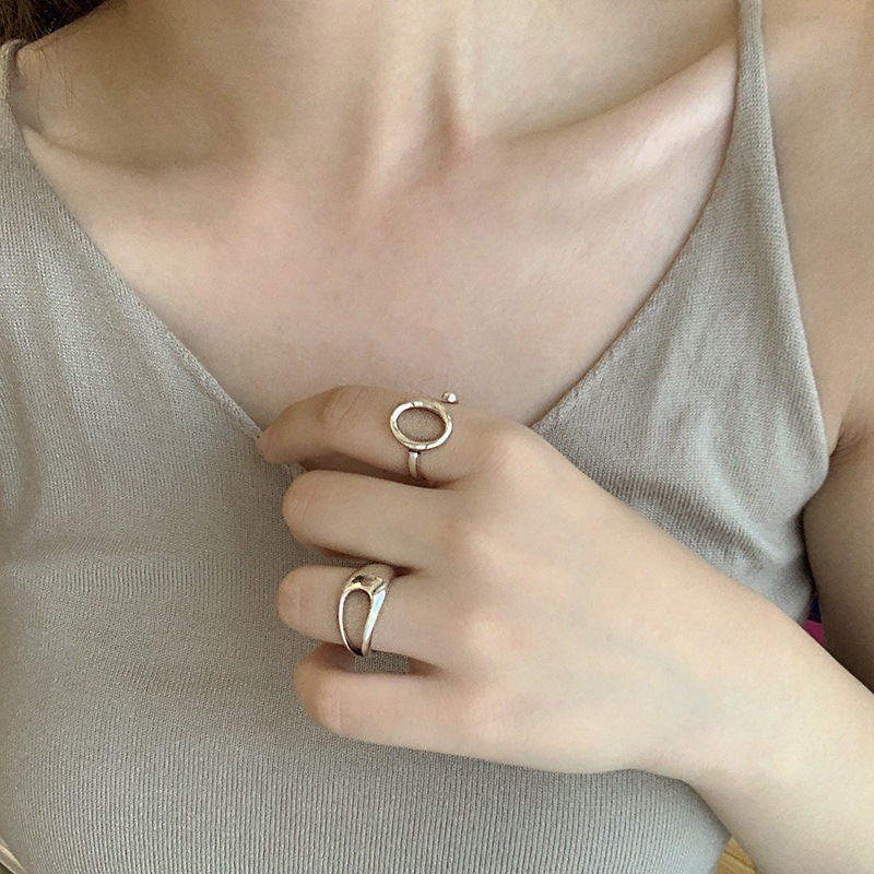 简约叠戴戒指女复古做旧时尚爱心不规则S925镀银开口指环ins食指