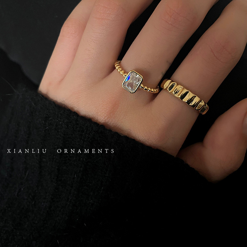 韩版S925镀银个性齿轮戒指女复古时尚微镶锆石开口指环气质食指戒