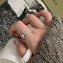 S925银开口指环小众网红食指戒 镂空花朵戒指女高级感韩版 气质个性