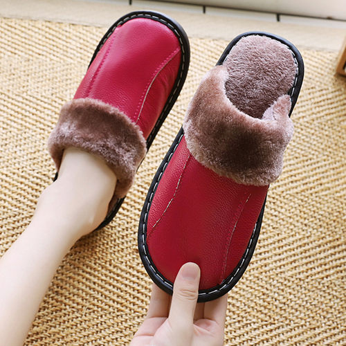 海宁冬季居家居真皮保暖地板拖鞋
