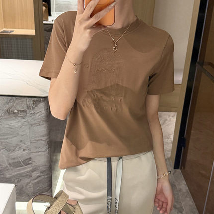 2026早春新品女装重工刺绣棉质针织短袖简约直筒圆领T恤
