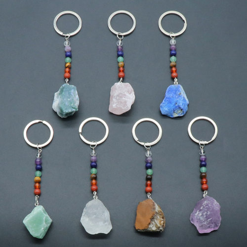七彩石keychain天然水晶钥匙扣