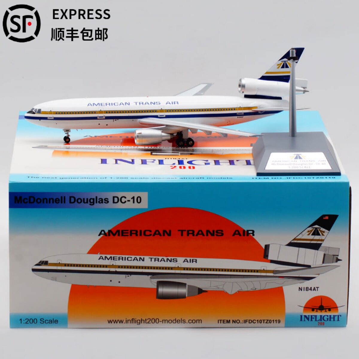 美国环美航空 麦道DC-10-40 N184AT Inflight 1:200 飞机模型合金