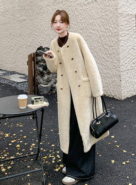 chic洋气圆领皮毛一体外套女2025新款秋冬韩系温柔风气质棉服上衣