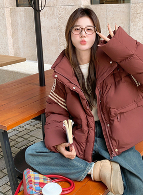 超好看安可拉红色连帽羽绒服女短款2025新款冬季宽松小个子白鸭绒