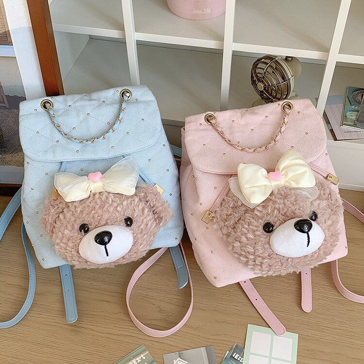 可爱日系Lolita兔子双肩包女生粉色少女学生党小熊头迷你小背包潮图片