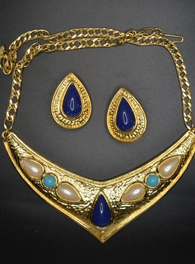 中古首饰 Avon书本款 拜占庭风格彩宝项链+耳夹一套 成色新不退换